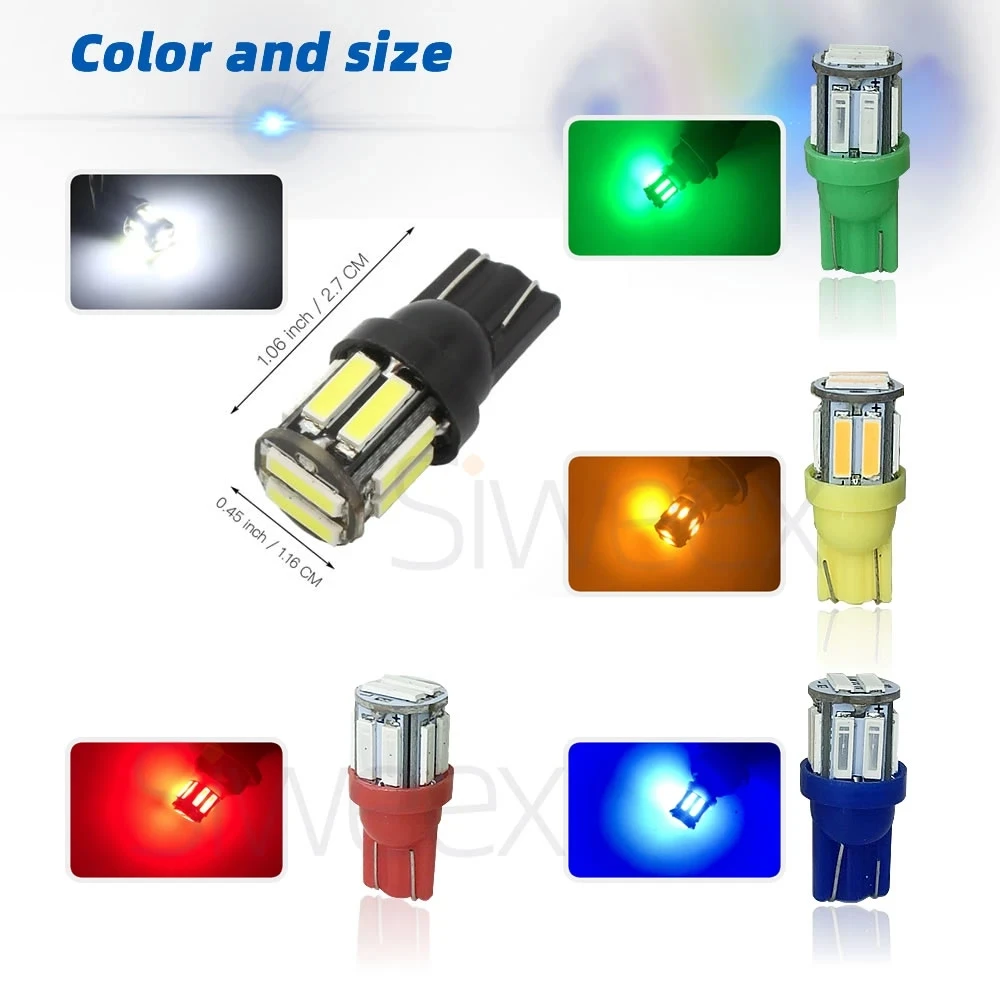Фото Автомобильные светодиодные лампы W5W 10-7020 SMD, 4 шт./лот, запасные лампы T10, 194, 168 для панели инструментов белого и синего цвета, лампа для габарит... №4