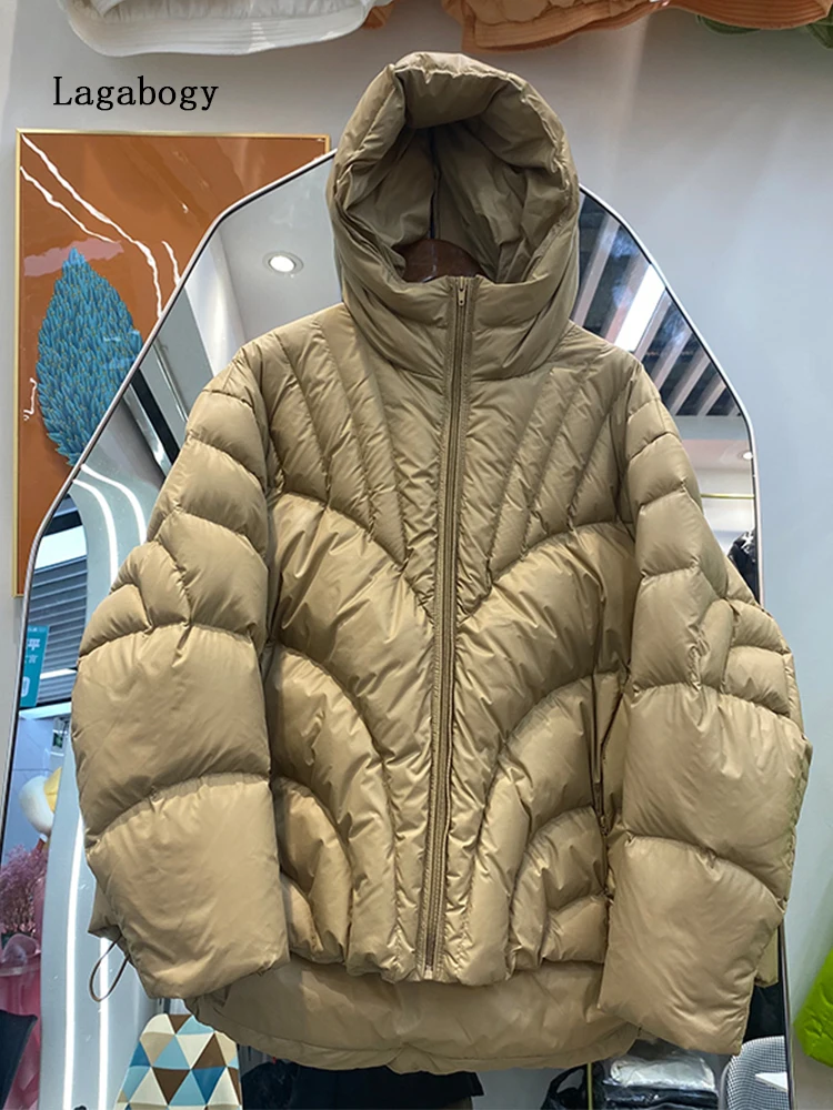 

Lagabogy 2022 Winter Short Hooded Warm Jacket Women Top Quality Fluffy 90% White Duck Down Coat Oversize Thick Puffer Outwear
