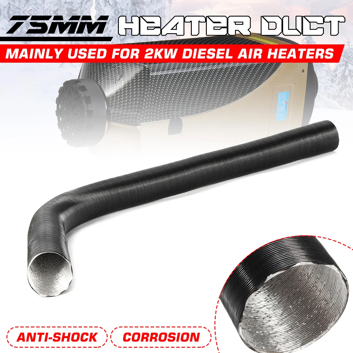 

75mm Car Heater Ducting Pipe Air Intake Exhaust Hose Line Aluminum Foil For Webasto Dometic Air Diesel Parking Heater