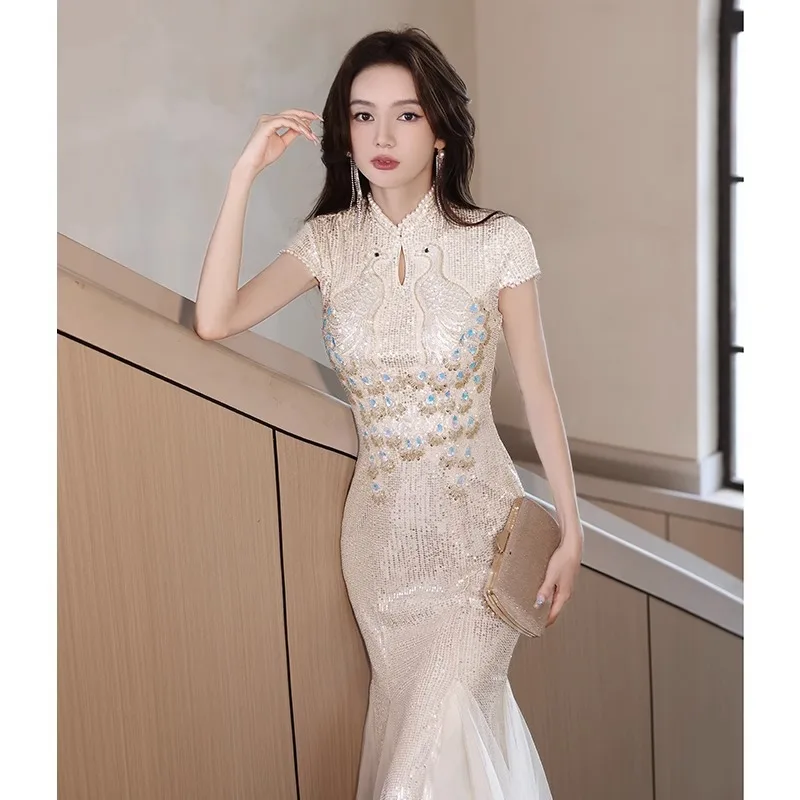 Вечернее платье-Ципао в западном стиле с блестками