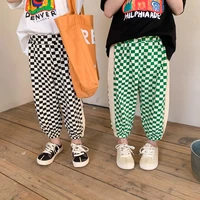 2022 summer new boys and girls loose pants fashion korean style children clothes kids plaid cotton trousers baby casual clothing