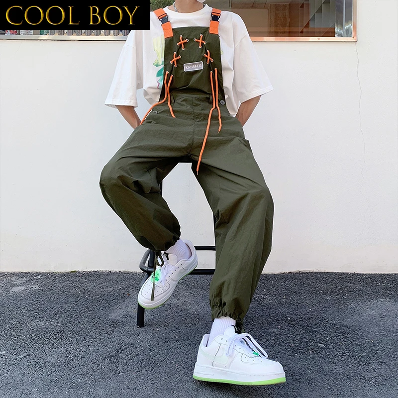 J GIRLS Pants Men Casual Summer Retro Handsome Loose High Street BF Overalls Drawstring Fashion Chic Army Green Youth All-match