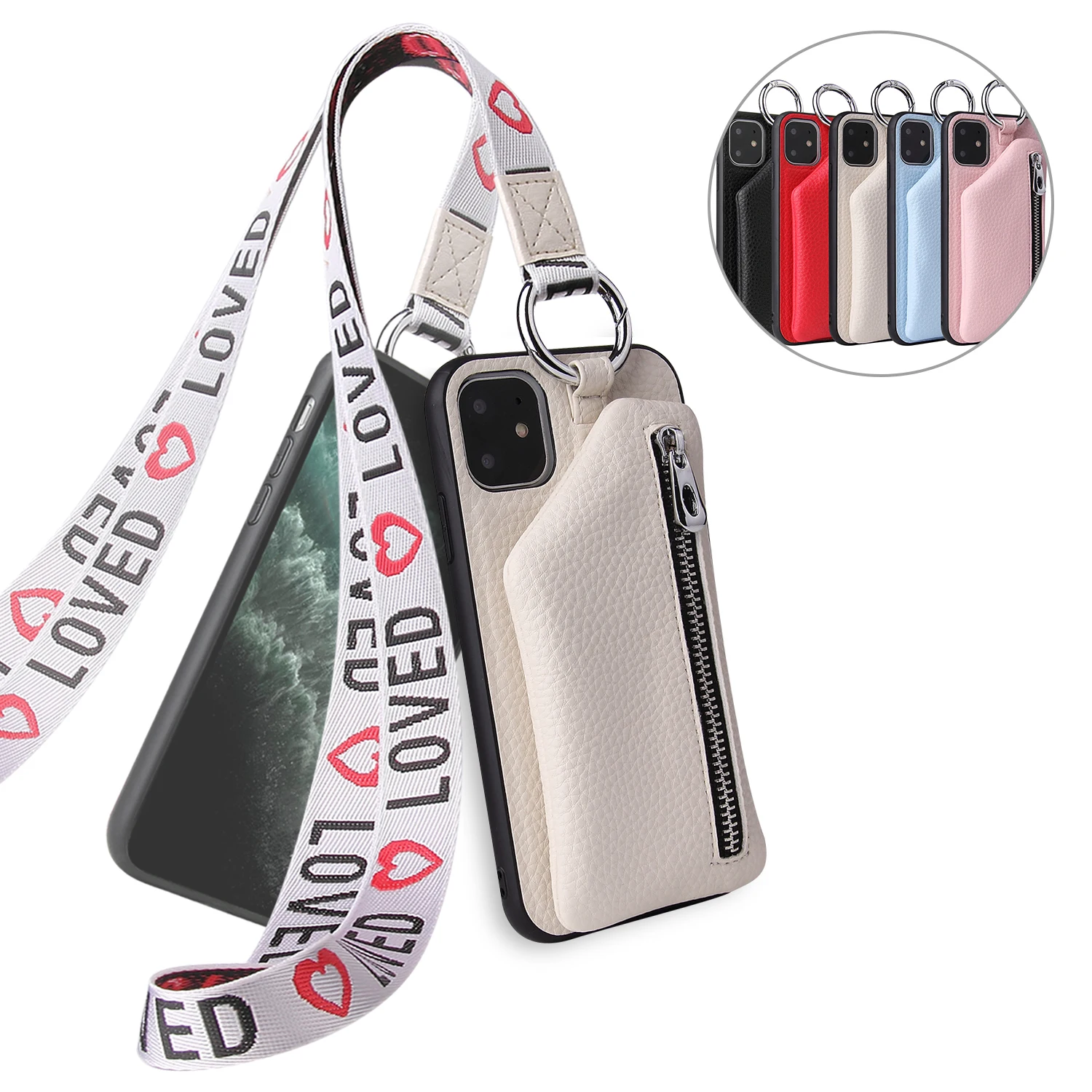 

Real Leather Anti-loss Lanyard Change Card Bag Mobile Phone Case for Iphone11 11pro 11promax 12 12pro 12promax 13 13pro 13promax