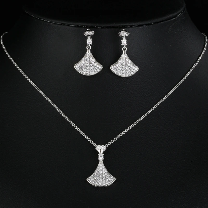 

Bohemian Art Ginkgo Leaf Necklace Earrings Two-piece Set Cheap Women Anniversary White Gold Color CZ Crystal Jewelry Accessories