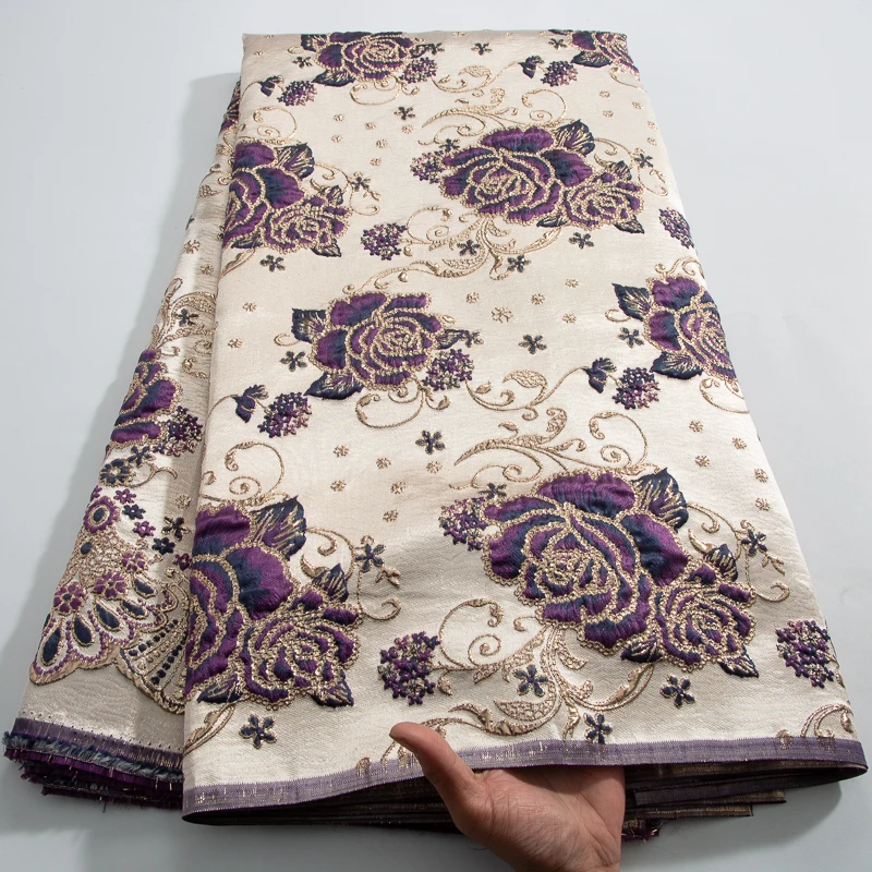 Нигерийская Кружевная Ткань 5 ярдов дамасский Африканский жаккард парчовая