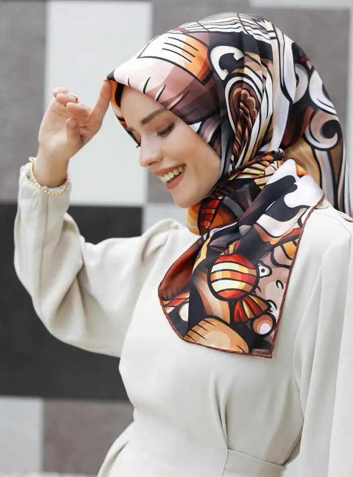 

WOMEN HIJAB TWİLL SCARF KERCHIEF BİKAHVE