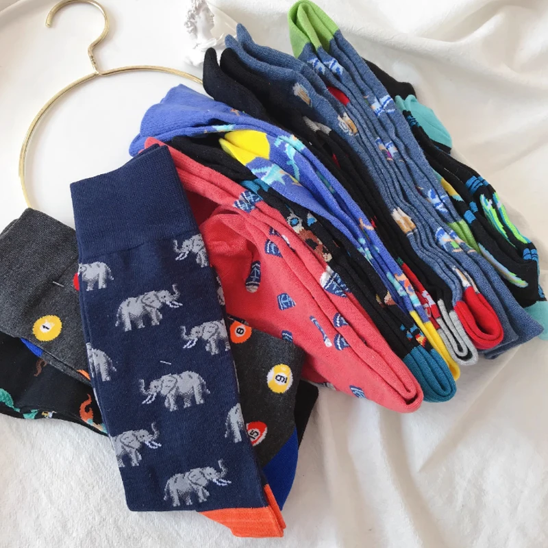 Men's Colorful Casual Socks Happy and Funny Socks 1 Pair Printed Unisex Fashion Male Sox Combed Cotton Socks EU 38-45 Size