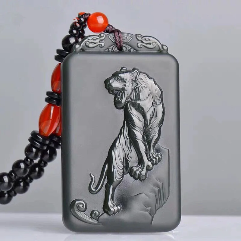 

Mai Chuang/Hand Carved/He Tian Cyan Jade Zodiac Tiger Necklace Pendant Fashion Elegant Personality Jewelry Men Women Couple Gift