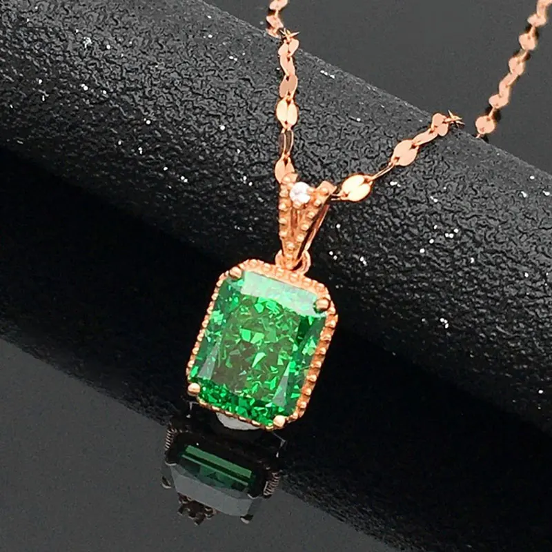 

Premium Russian 585 Purple Gold Color Gold Rose Gold New Luxury Square Green Stone Pendant Female