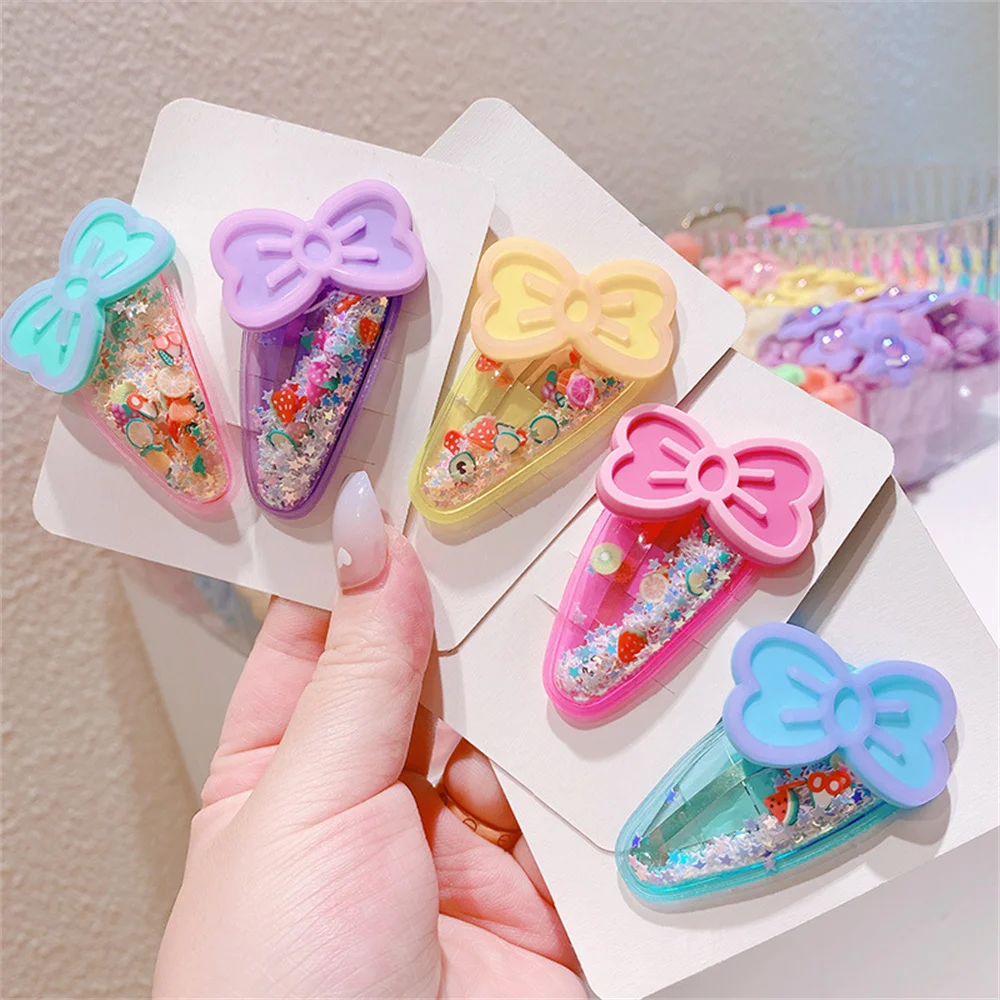 

Cute Stars Hairpin Fruit Quicksand Transparent PVC Soft Glue Bow Hair Clips Sweet Girl BB Clip Side Bangs Barrettes Headwear