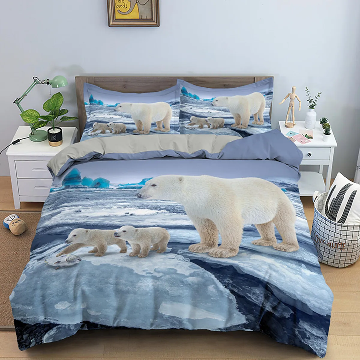 

Polar Bear Duvet Cover 3D Lovely White Arctic Animals Teens Women Wildlife Arctic Scenery Theme Quilt Cover Room Decoration