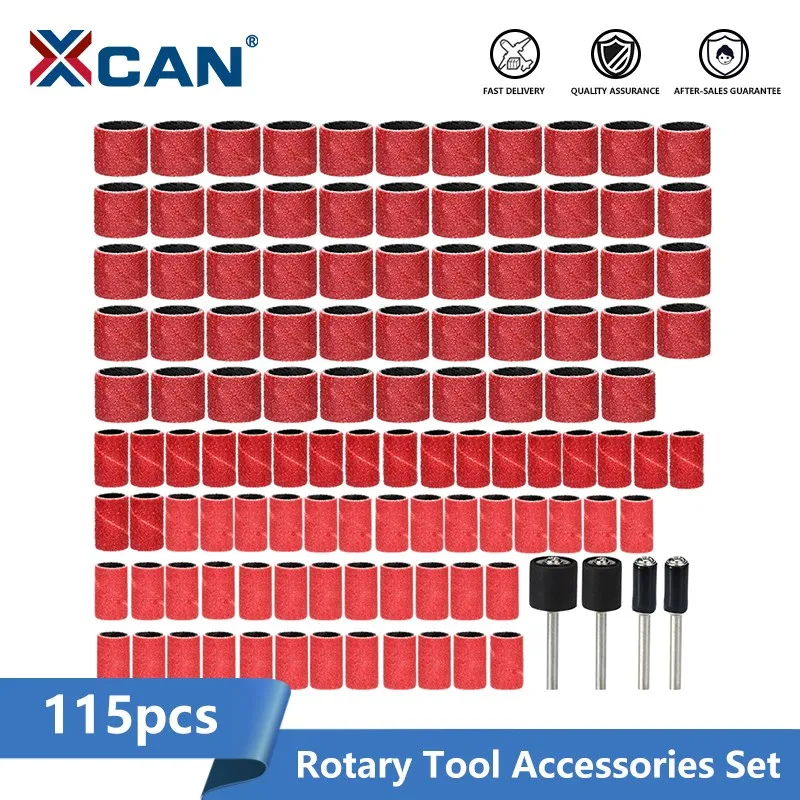 

XCAN 115pcs Rotary Tool Accessories Grit 60 120 320 Sanding Drum Set 1/4 1/2 Inch Dia Sanding Mandrel Abrasive Disc Fit Dremel