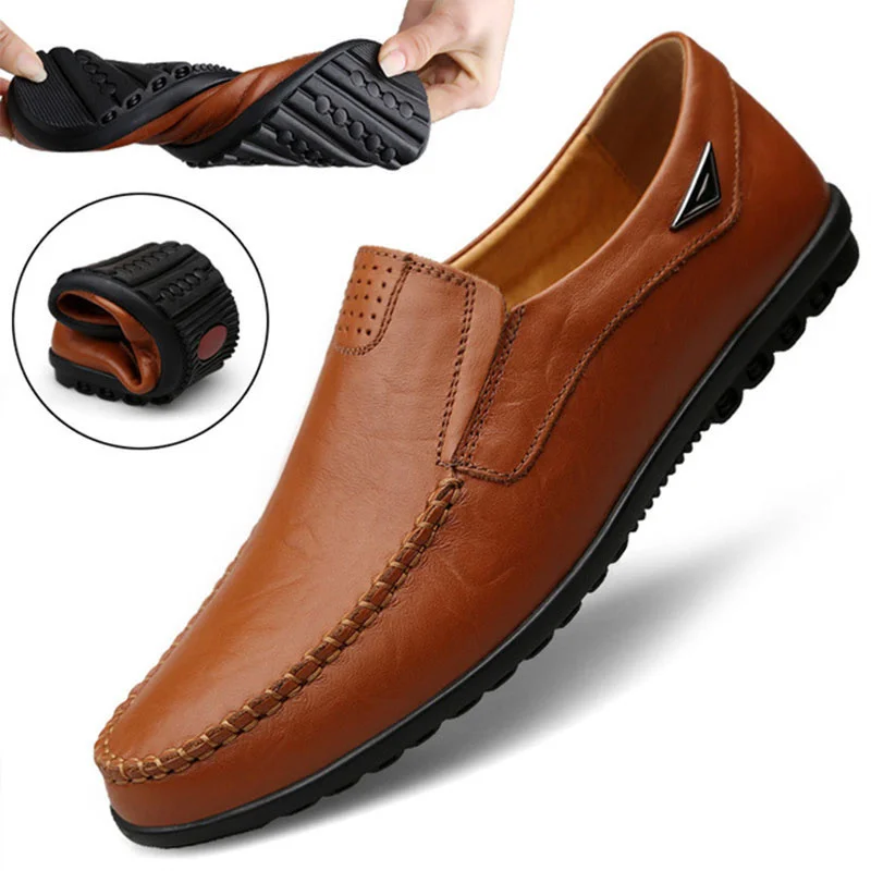 

Genuine Leather Men Casual Shoes Luxury Brand 2023 Mens Loafers Moccasins Breathle Slip on Black Driving Shoes Plus Size 37-47