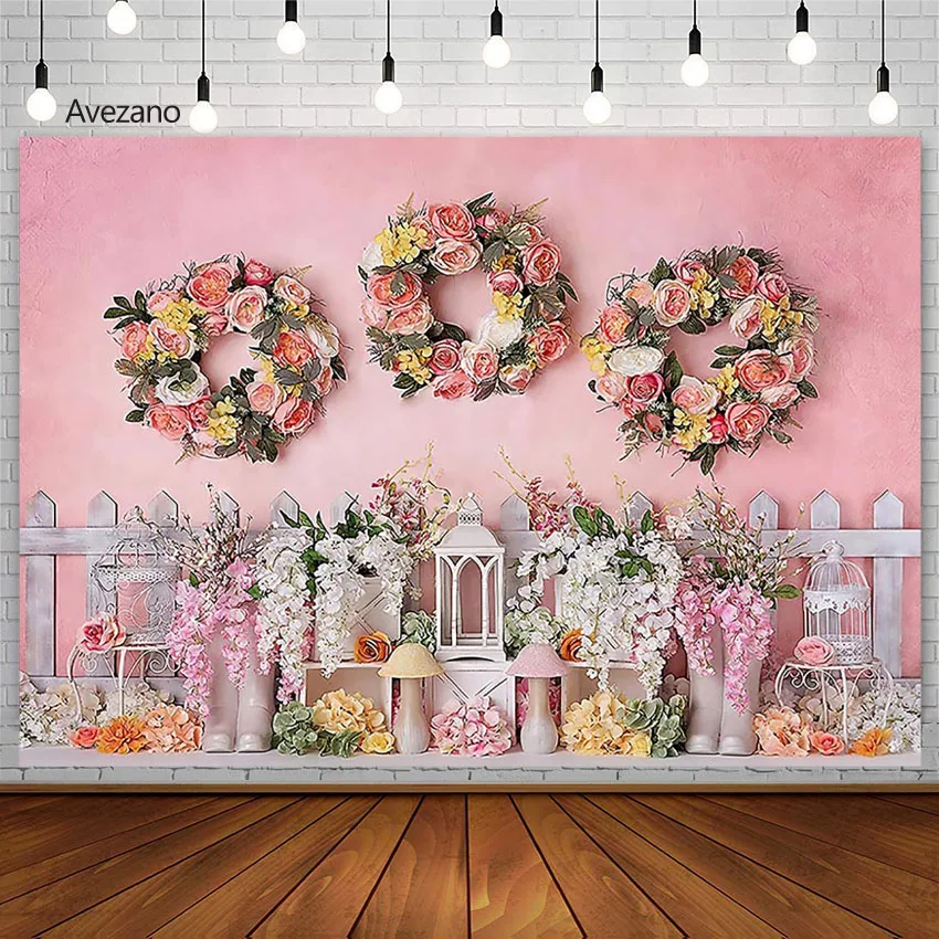 

Фон для фотосъемки Avezano, розовый цветочный венок, сад, девушка, день рождения, весенний цветок, Декор, фотостудия, фотосессия