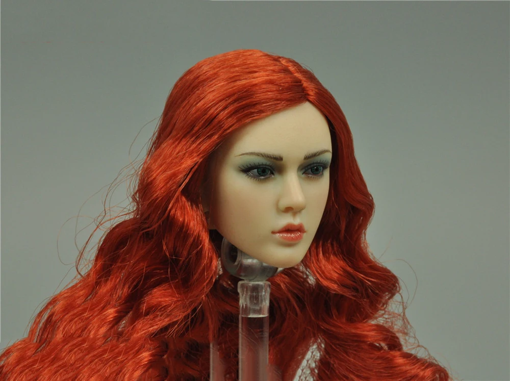 Beauty Red Long Hair Vivid Head Sculpture For 12inch Action Figures Collection