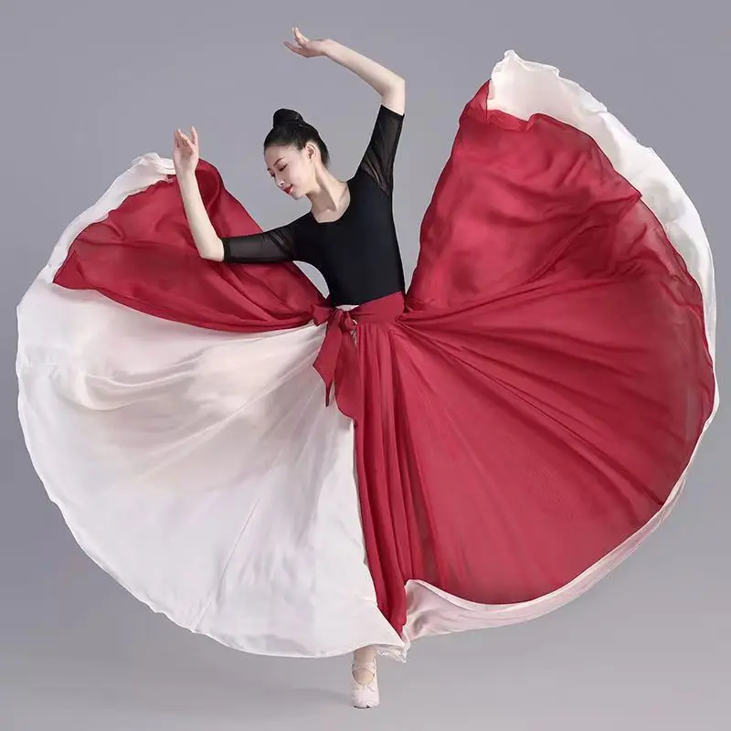 

Женская Двухслойная юбка для танцев, Классическая танцевальная юбка для выступлений, балета, фламенко, тренировочная юбка, 720 градусов