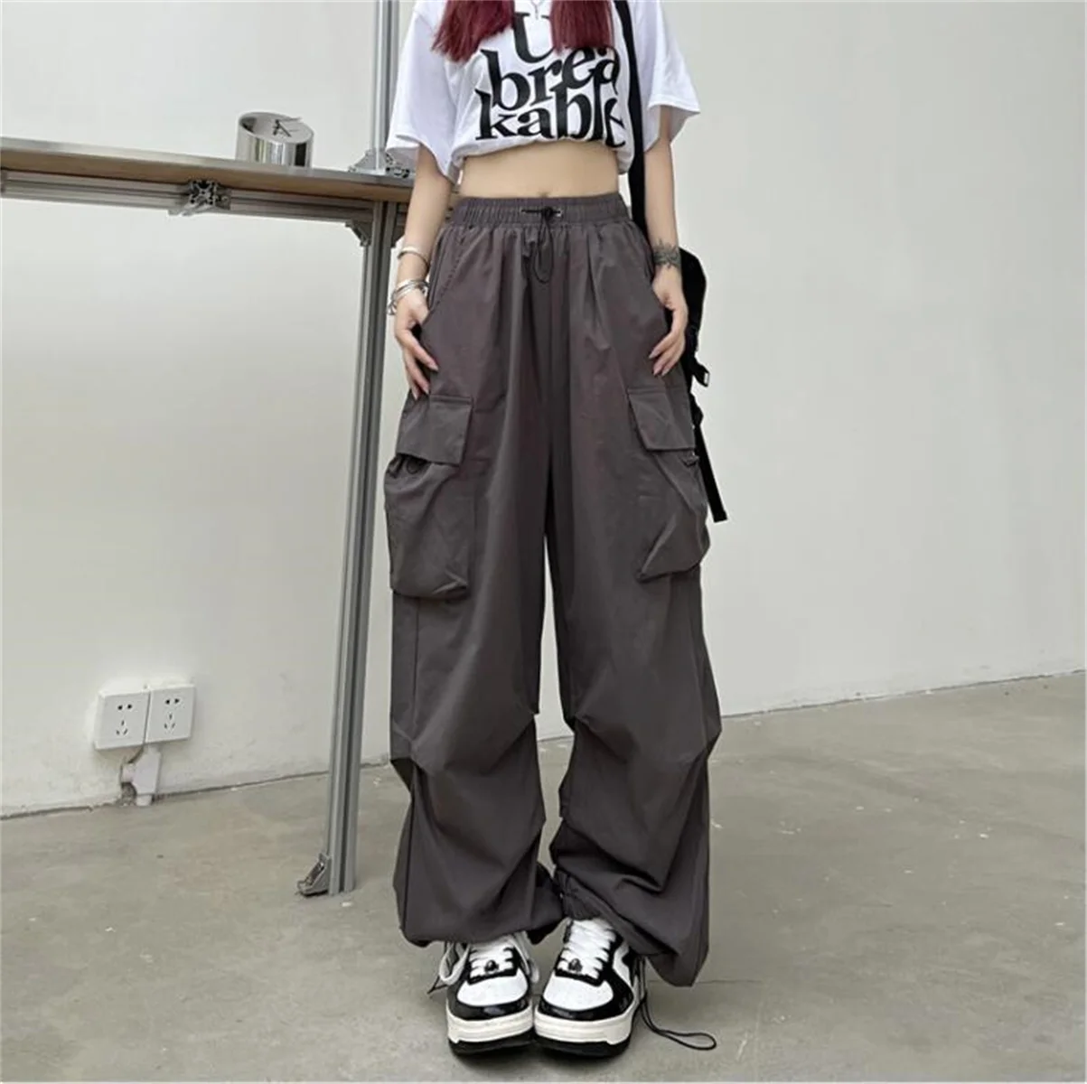 

Women Y2K Streetwear Cargo Pants Vintage Big Pockets High Waist Baggy Trousers Female Loose Sweatpants Wide Leg Joggers Trousers