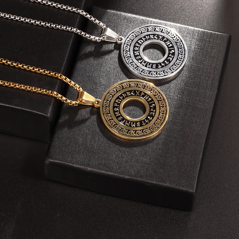 

Vintage Norwegian Viking Rune Pendant Stainless Steel Necklace for Men Women Couples Anniversary Amulet Jewelry Accessory Gift