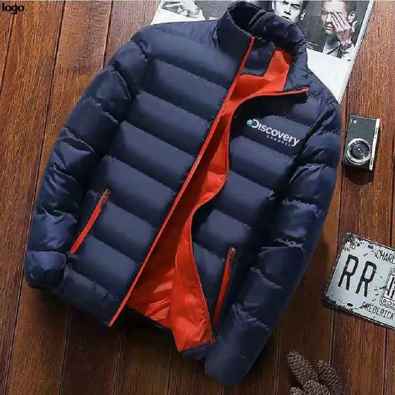 Discovery Channel Warm Parka Jackets Winter Casual Men Outwear Coats Solid Stand Collar Male Windbreak Cotton Padded Down Jacket