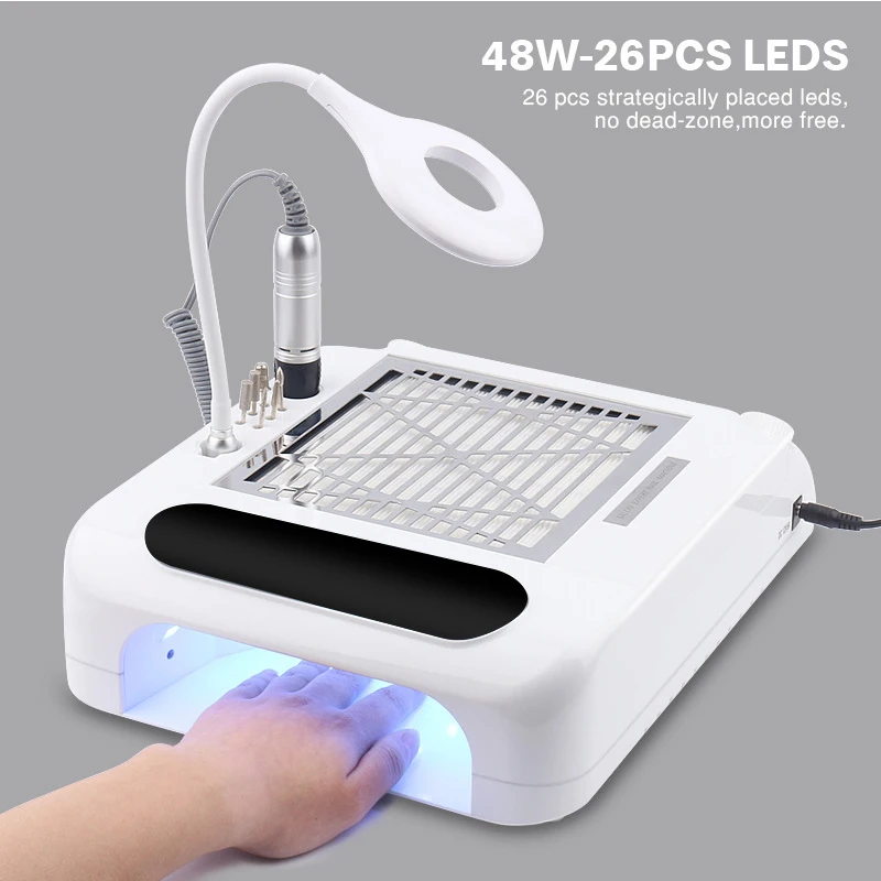 6 in 1 Electric Nail Drill Machine Nail Dust Vacuum Cleaner LED Lighting Hand Pillow Nail Dryer Lamp for Professional Nail Care