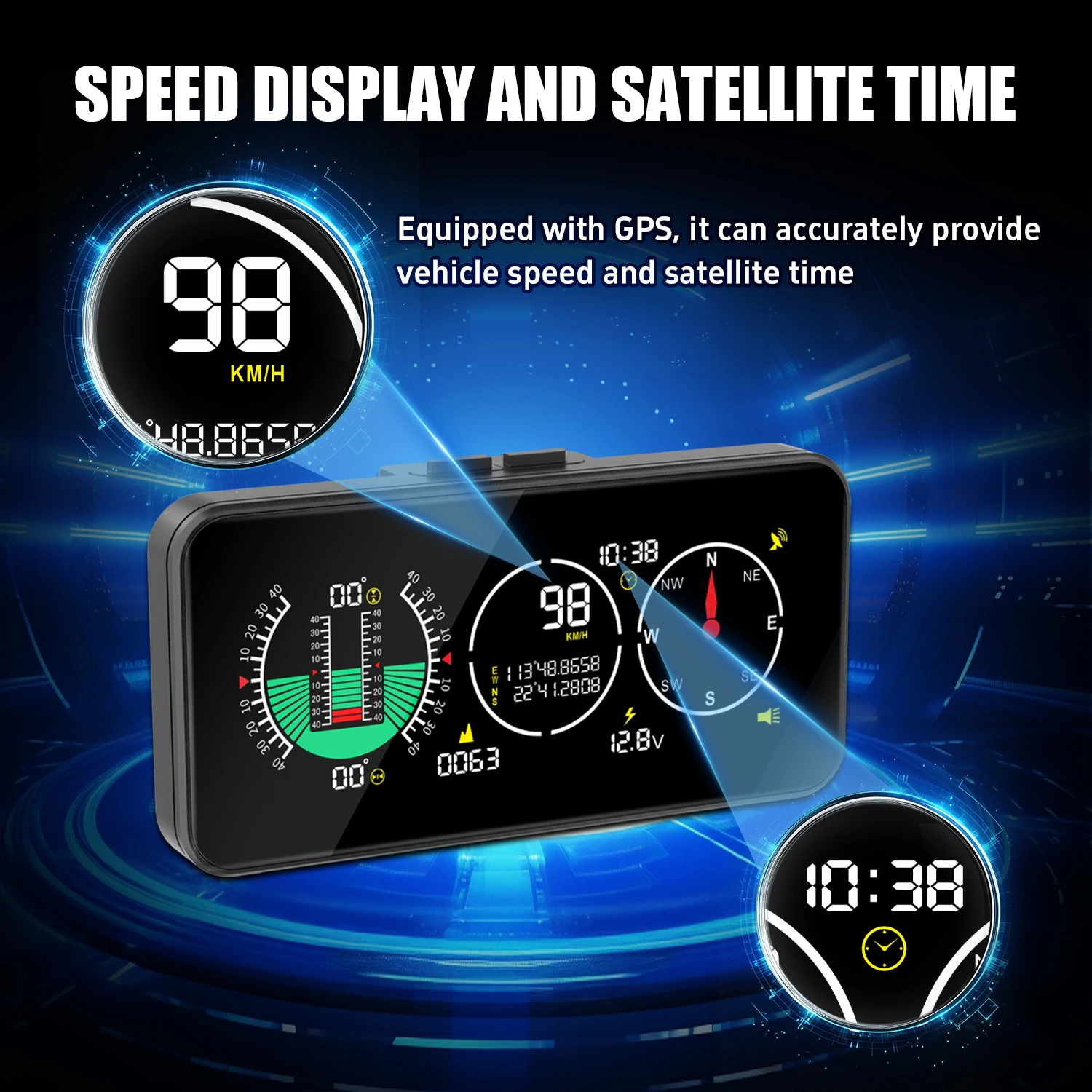 Фото Автомобильный HUD-дисплей: GPS-спидометр, компас, высотомер, инклинометр для бездорожья, показатель баланса №2