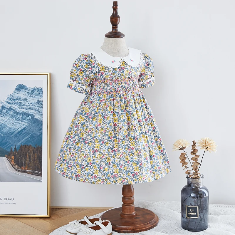 

2023 Summer Infant Girl Smocked Floral Dress Baby Fashion Frocks Children Spanish Dresses Boutique Clothes Spain Hand Smocking