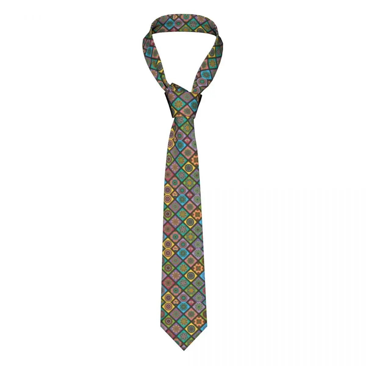 

Ретро галстук с мандалой, цветной принт, деловой галстук из полиэстера и шелка, галстук для мужчин, Подарочная блузка, модный галстук