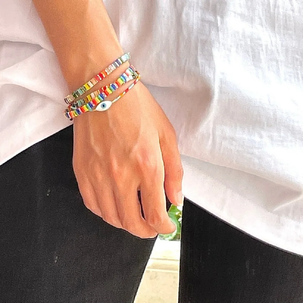 

Go2BoHo Bohemian Summer Rainbow Bracelet for Women Girl Gift Colorful Tila Beads Bracelets Jewelry Turkish Evil Eye Jewellery