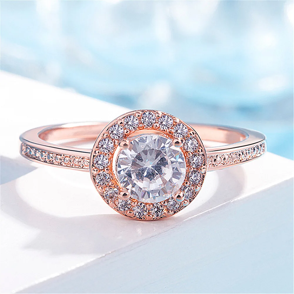 

Rose Gold Zircon Ring Woman Magical Beautiful Accessories Engagement Ball Accessories Cubic Zirconia Jewelry Classic Fashion