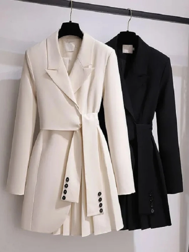 

Fashion Trench Coat Dress Women 2022 New Spring Autumn Windbreaker Coat Female Oversize 4XL Black White Belt Blazer Vintage