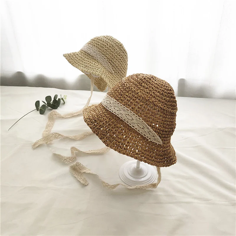 

Fashion Lace Baby Hat Summer Straw Bow Baby Girl Cap Beach Children Panama Hat Princess Baby Hats and Caps for Kids 1PCS