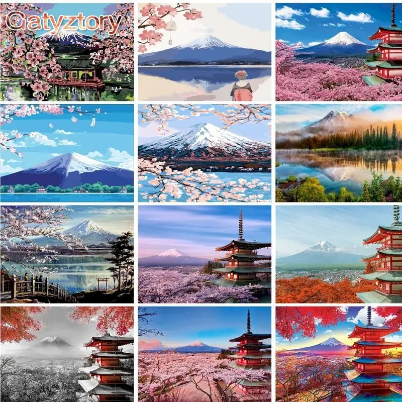 

GATYZTORY DIY Pictures By Numbers Mount Fuji Landscape Handpainted Kits Drawing On Canvas Oil Painting Kill Time Art Gift Wall D