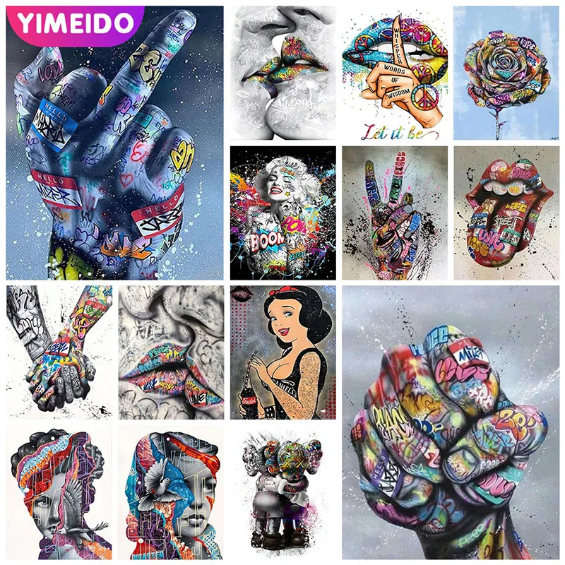 

YIMEIDO 5D AB Diamond Painting Lips Graffiti Art Picture Zipper Bag Diamond Mosaic Embroidery couple Cross Stitch Kit Home Decor