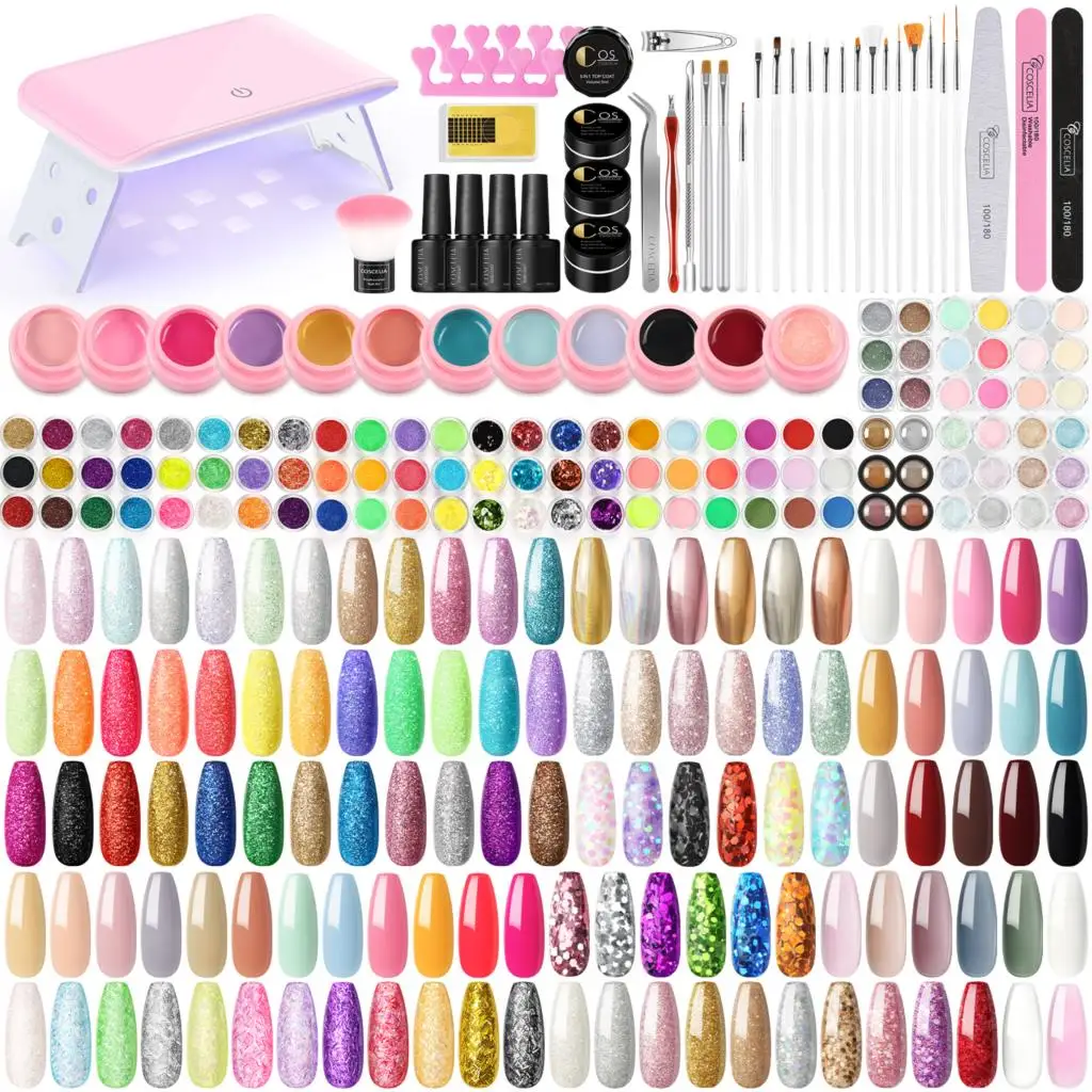 

COSCELIA Nail Polish Set With UV LED Lamp Painting Gel Polish Kit Manicure Tools Set Nail Glitter Powder Nail Art Tools Set
