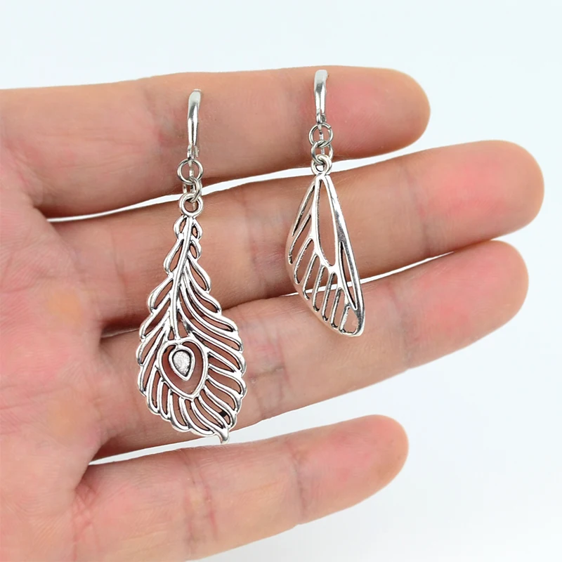 

Asymmetry Drop Earrings For Women Wings Feathers Dangle Earrings Long Style New Design Jewelry Women Clip S203