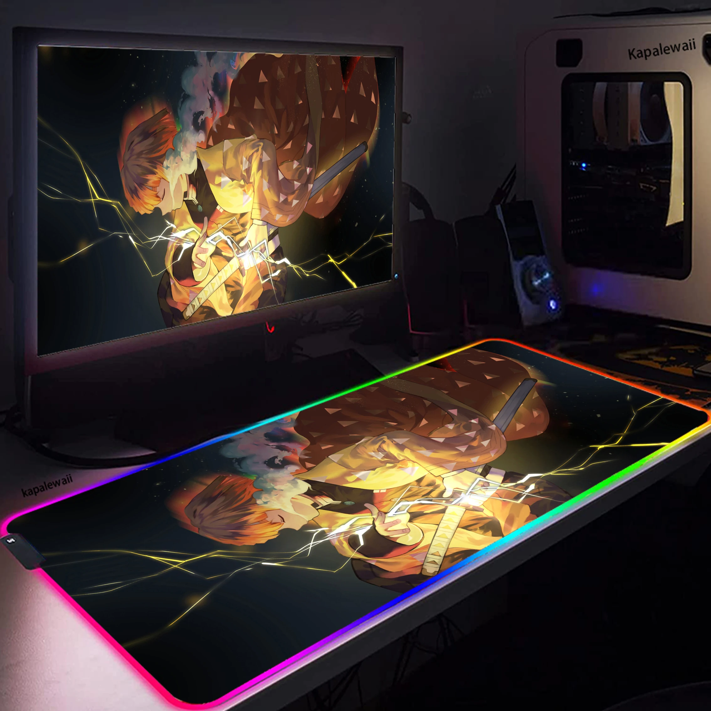 

RGB Large Mouse Pad Gaming Mouse Pad Rubber Demon Slayer Gamer Computer Mousepad Led Backlight Carpet XXL Keyboard LOL Desk Mats