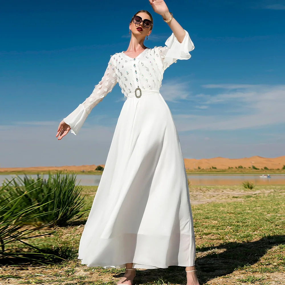 Бриллианты Abaya Дубай Кафтан мусульманское женское платье с капюшоном накидка