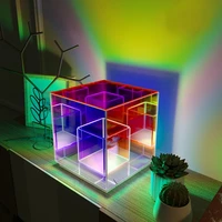 creative 3d decoration cube night lighting rgb corlorful atmosphere acrylic magic cube box table lamp restaurant led desk lamp