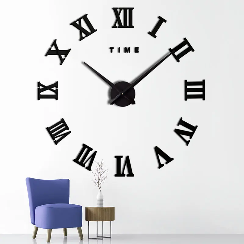 3D Wall Clock Mirror Wall Stickers Time Clocks Creative DIY Frameless Roman Numbers Sticker Decoration Home Living Room Decor
