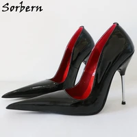 sorbern 12cm silver stilettos women pump high heel itlay style pointed toe fetish shoes genuine leather custom color