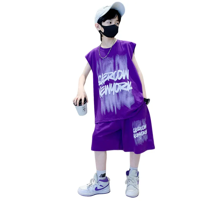 

Boys Clothes Sets Summer 2023 Casual Outfits Vest Top + Shorts 2 PCS Kids Letter Print Children Clothing Teen 6 8 9 10 12 14Year