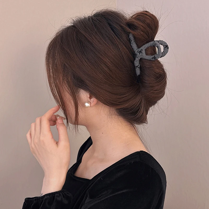 Модная заколка для волос с черным серым бантом девочек когтями женщин большая в