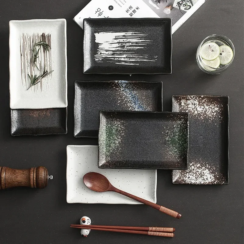 Простая каменная тарелка для суши в японском стиле керамическая прямоугольная