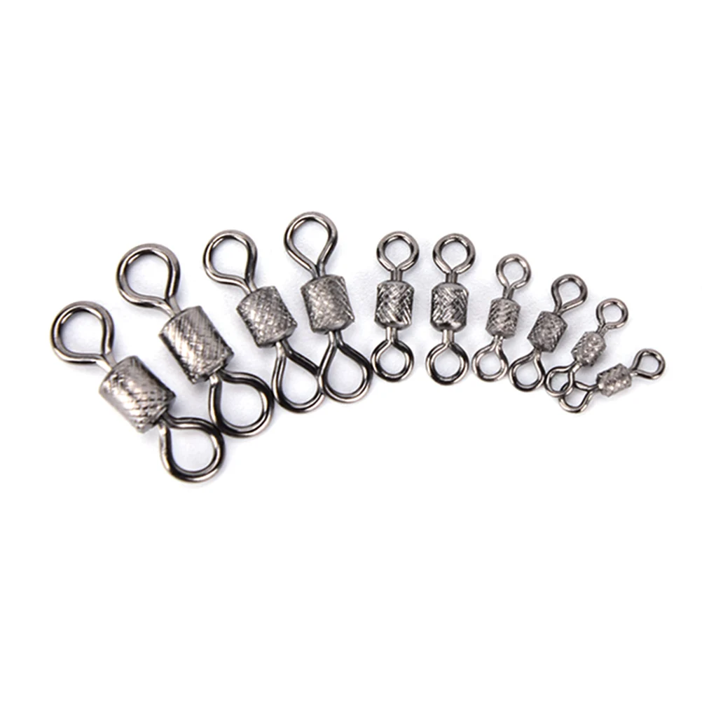 

50pcs/pack Fishing Swivels Knurling Connector Ball Bearing Swivel With Safety Snap Solid Rolling Rings Fishhooks Accessories