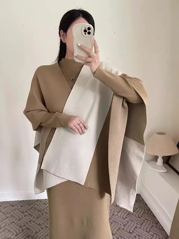 BZVW трикотажные комплекты для женщин 2024 осень-зима новая накидка контрастного