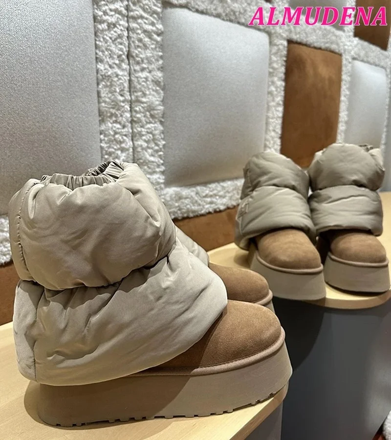 Женские зимние ботинки до середины икры на плоской платформе