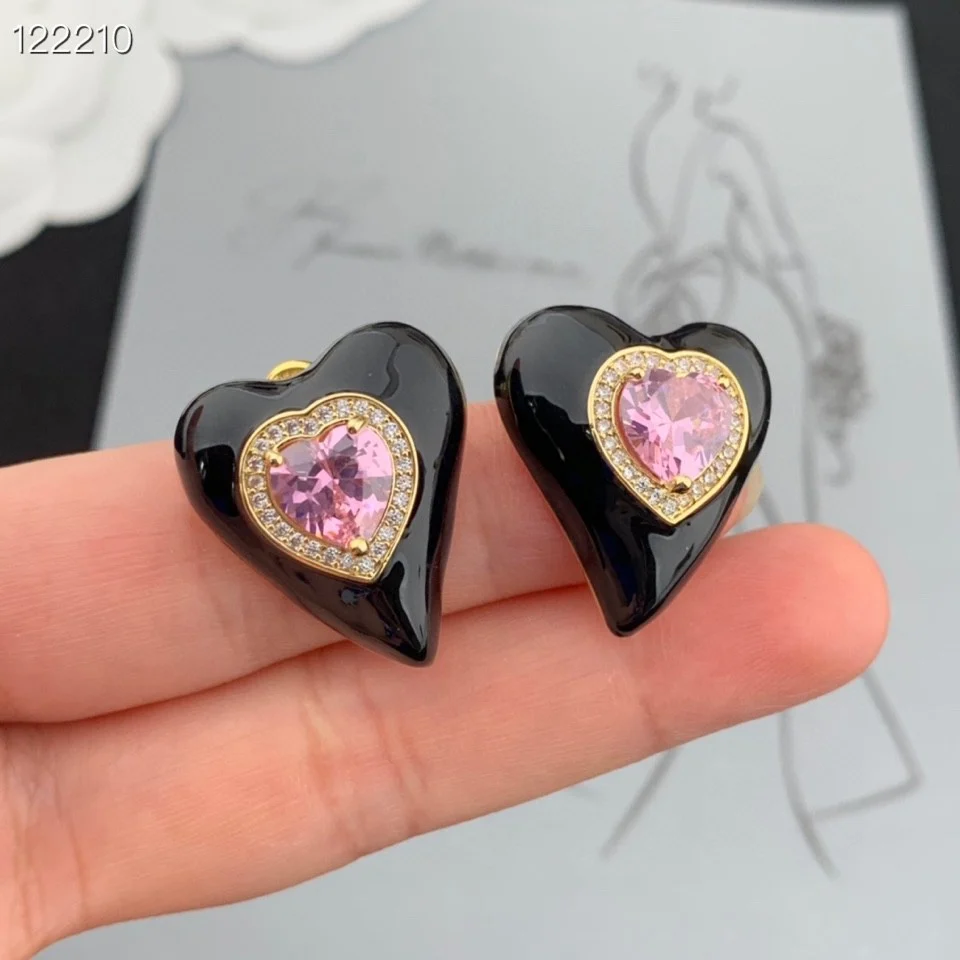 

Серебряные серьги S925 с черным и розовым Цирконом в форме сердца из циркония, легкие Роскошные серьги в стиле ретро
