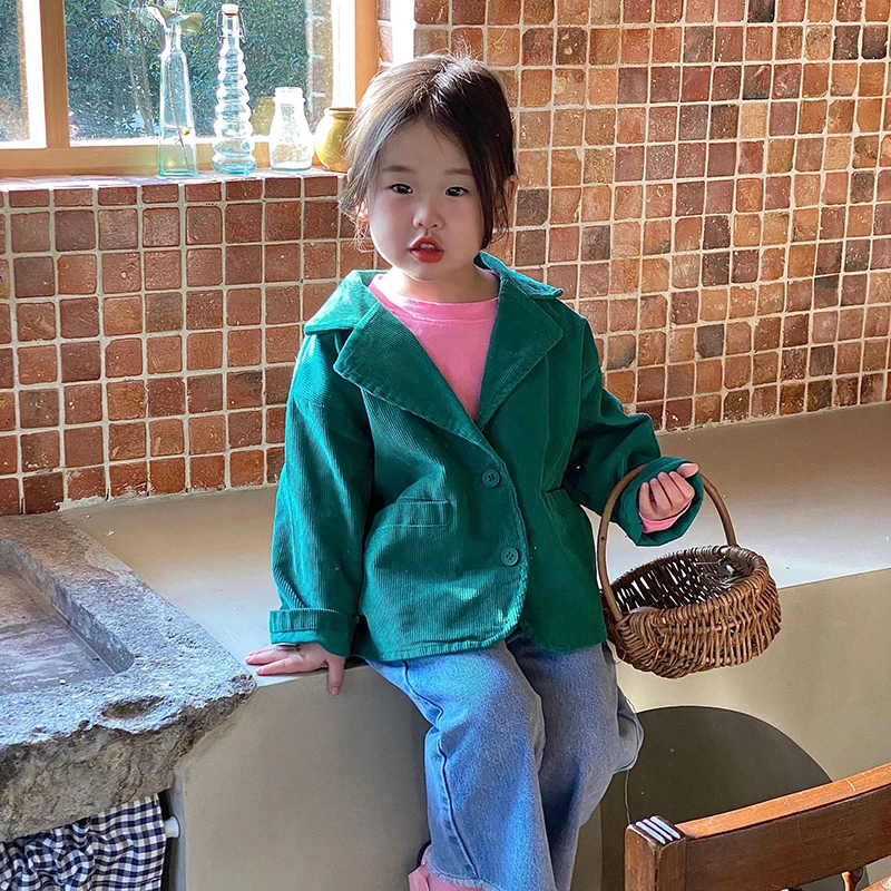 

Korean Style Girls Coat 2022 Spring Autumn New Turn Down Collar Pocket Long Sleeve Patchwork Floral Print Tops Kids Clothes