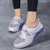 women vulcanized shoes hollow breathable velcro air cushion shoes outdoor travel sneakers cross strap light platform shoes women
