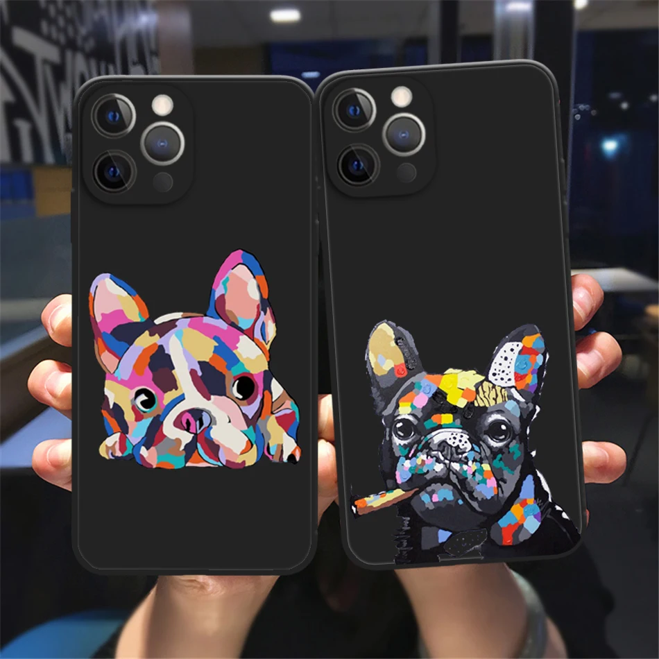 

Pug Dog French Bulldog Shockproof Phone Case for IPhone 12 11 13 14 Pro Max 7 14 Plus X XR XSMAX Black Couple Lover Friends case